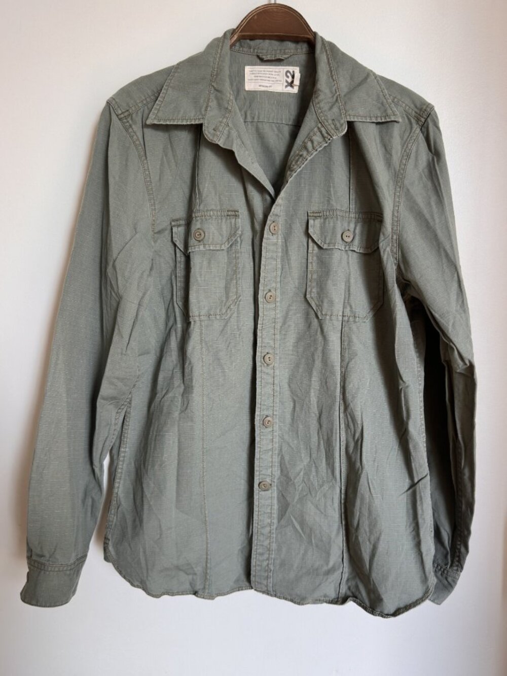 X2 MEN'S RIPSTOP O.D GREEN BUTTON UP SHIRT